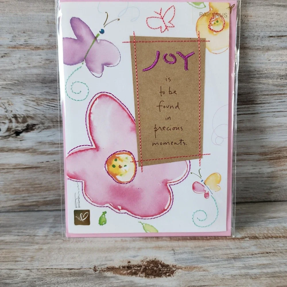 Papyrus Kathy Davis Joy Precious Moments Watercolor Flower Butterfly Card Blank